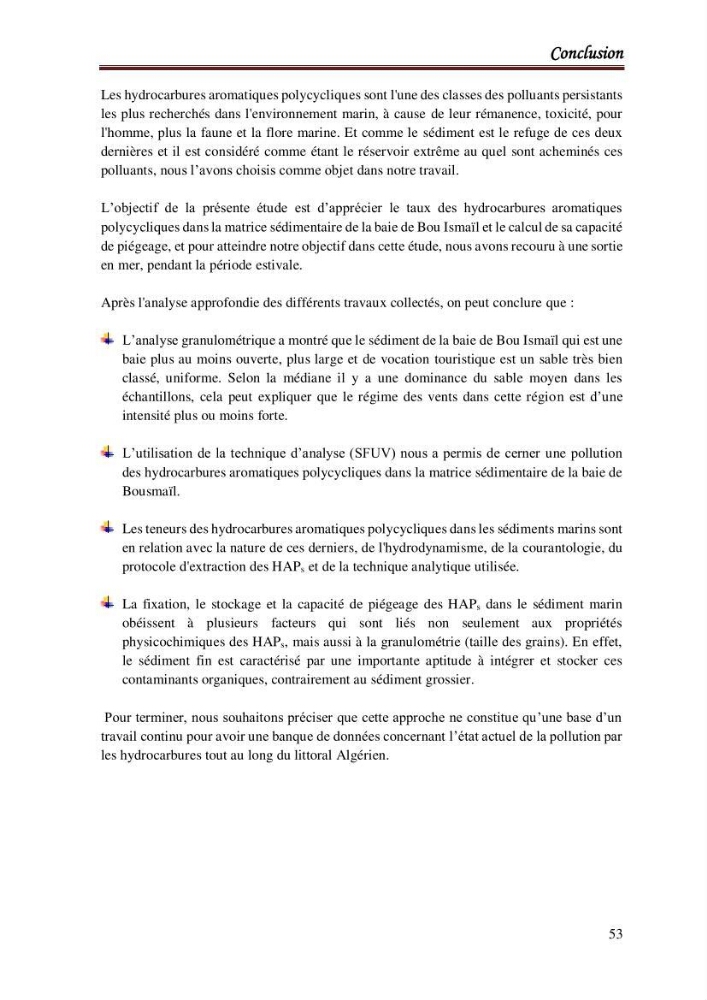 Le calcul de la capacité de piégeage des hydrocarbures aromatiques polycycliques dans la matrice sédimentaire de la baie de Bou-Ismail