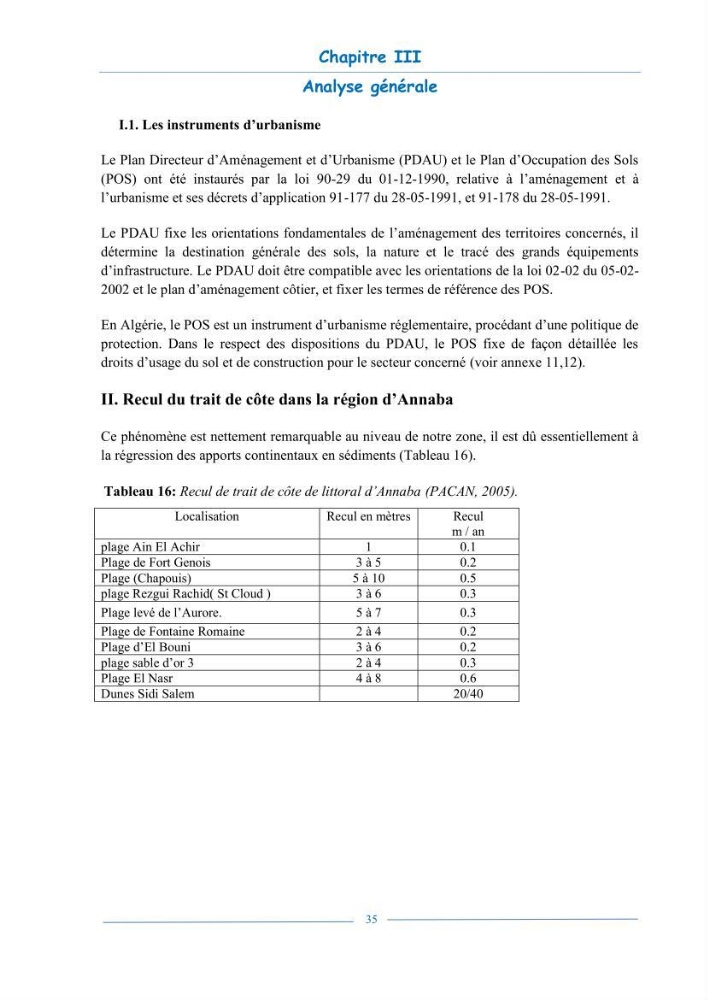 L\'état de la mise en oeuvre de la loi 02-02- du 5 février 2002 de la protection et la valorisation de littoral dans la wilaya d\'Annaba