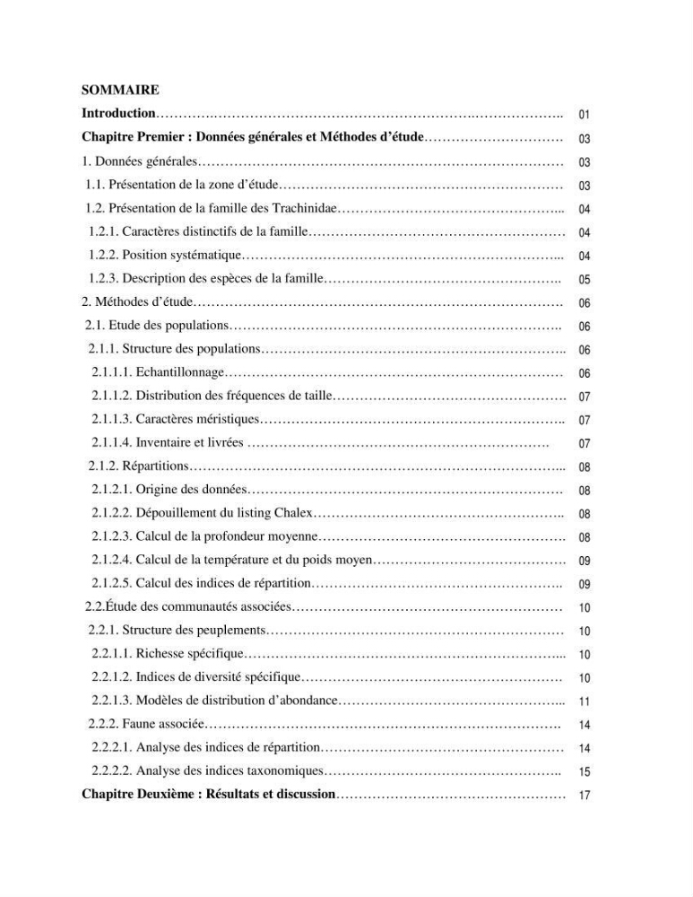 Contribution à la famille des Trachinidae (Osteichthyens, Perciformes)dans le bassin algérien: Populations et communautés caractéristiques