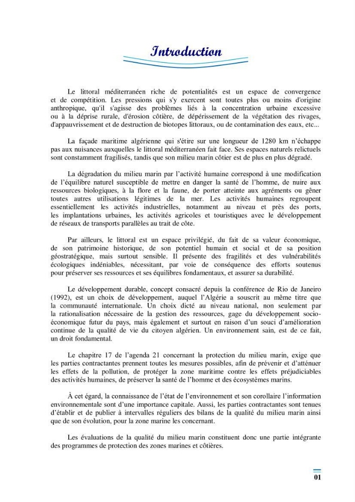 Evaluation de la qualité du mileu marin dans la baie d\'el djamila en vue de la mise en place d\'un réseau de surveillance