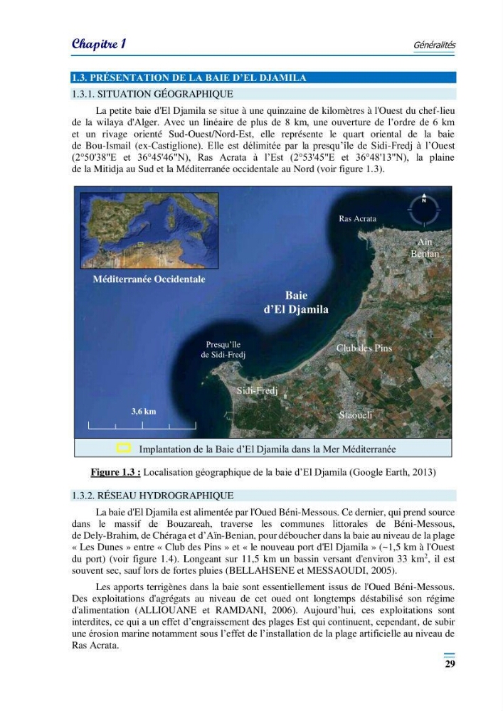 Evaluation de la qualité du mileu marin dans la baie d\'el djamila en vue de la mise en place d\'un réseau de surveillance