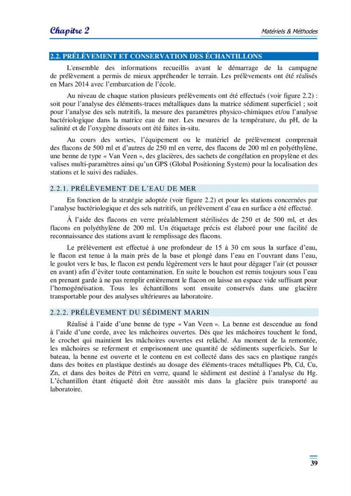 Evaluation de la qualité du mileu marin dans la baie d\'el djamila en vue de la mise en place d\'un réseau de surveillance
