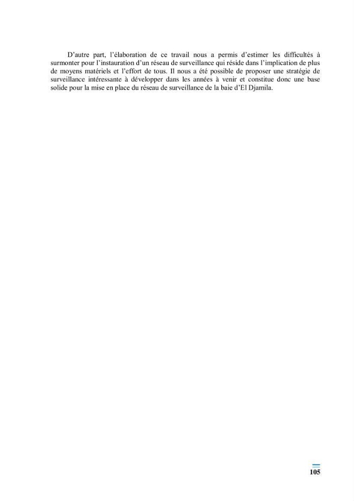 Evaluation de la qualité du mileu marin dans la baie d\'el djamila en vue de la mise en place d\'un réseau de surveillance