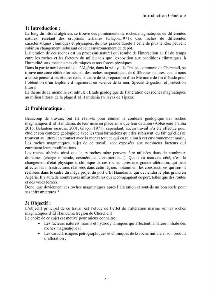 Étude géologique de l\'altération des roches magmatiques au milieu littoral de la plage d\'El Hamdania ( wilaya de Tipaza )