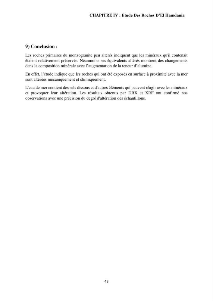 Étude géologique de l\'altération des roches magmatiques au milieu littoral de la plage d\'El Hamdania ( wilaya de Tipaza )