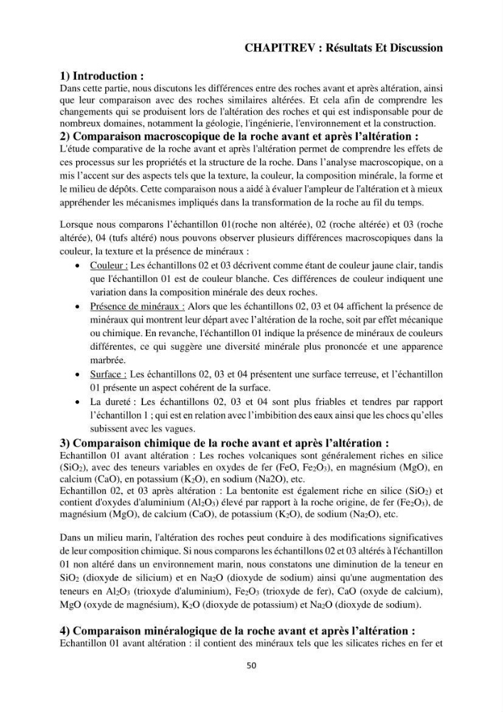 Étude géologique de l\'altération des roches magmatiques au milieu littoral de la plage d\'El Hamdania ( wilaya de Tipaza )