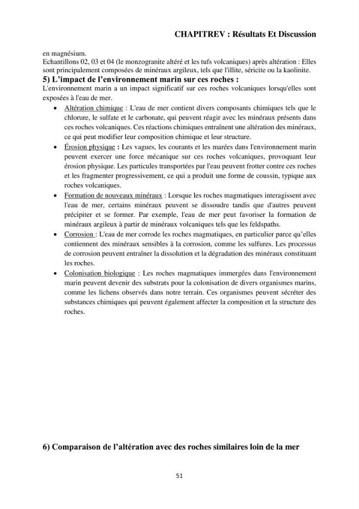 Étude géologique de l\'altération des roches magmatiques au milieu littoral de la plage d\'El Hamdania ( wilaya de Tipaza )