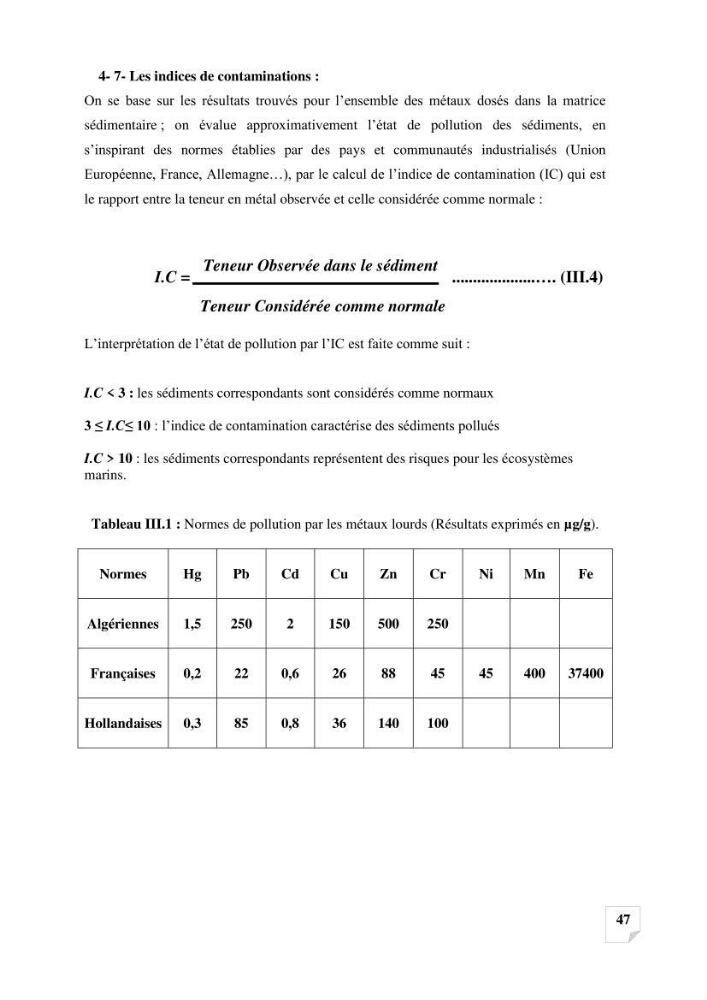 Suivi de la qualité des sédiments superficiels de Fouka marine par les métaux lourds: