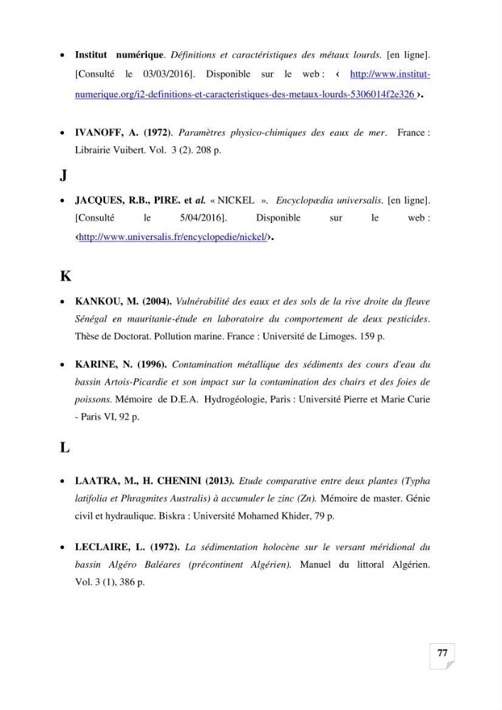 Suivi de la qualité des sédiments superficiels de Fouka marine par les métaux lourds:
