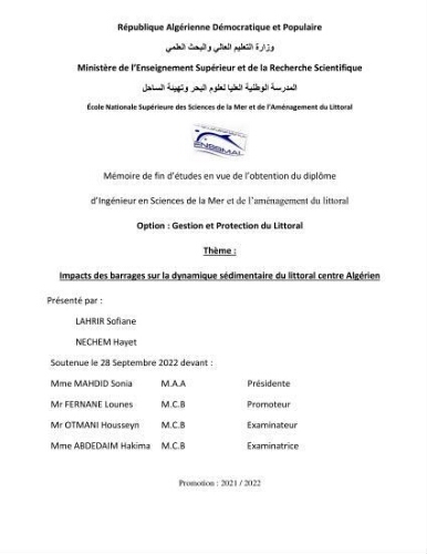 Impacts des barrages sur la dynamique sédimentaire du littoral centre Algérien Impacts des barrages sur la dynamique sédimentaire du littoral centre Algérien