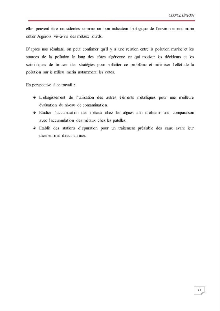 Evaluation des teneurs en métaux lourds dans l\'environnement marin du littoral Algérois chez Patella sp et les moules