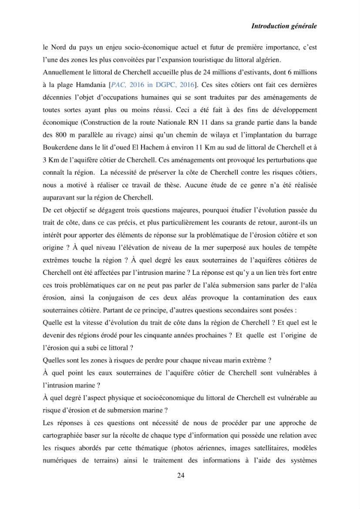 Utilisation de la géomatique pour l’étude des risques côtiers dans la zone centre Algérienne (littoral de Cherchell)