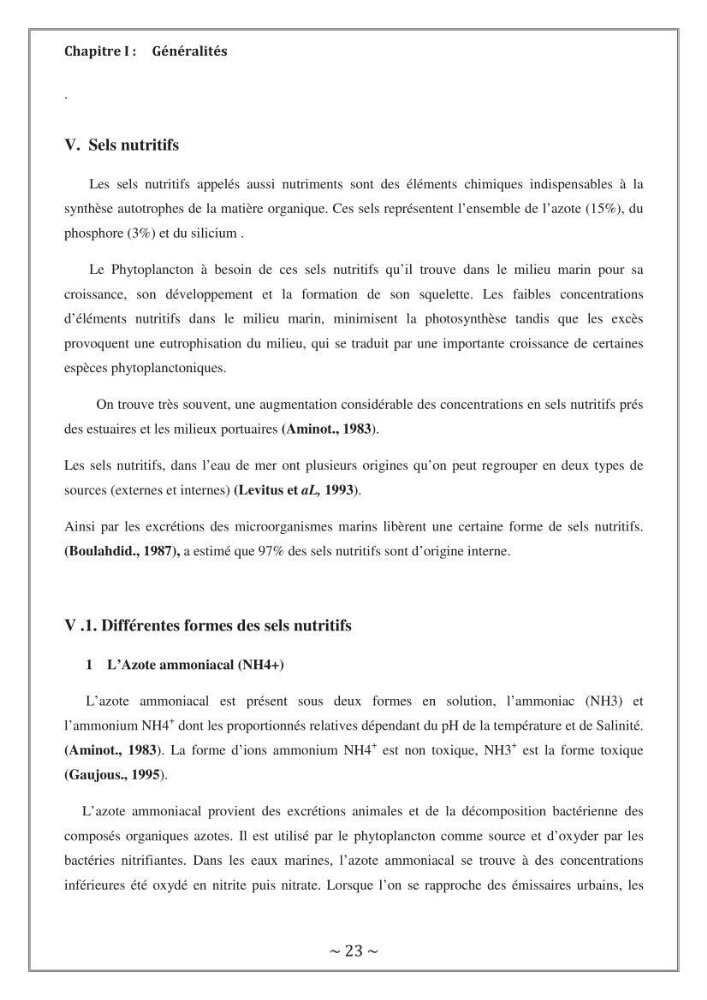 Evaluation de la qualité des eaux marine de la plage ouest Sidi Fredj.