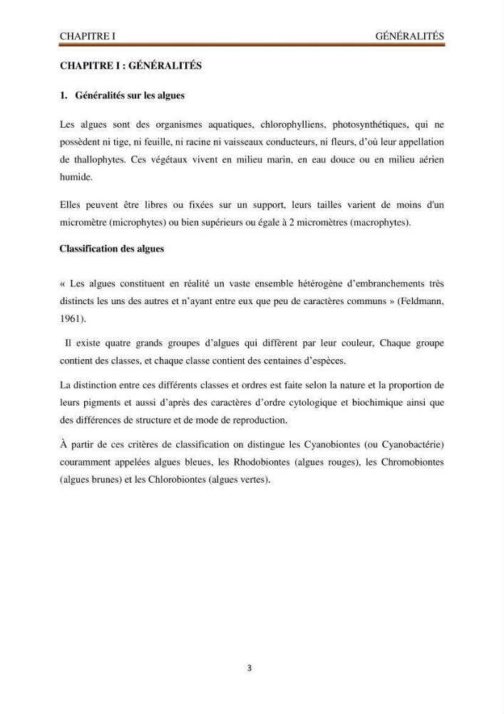 Recherche de quelques espèces algales de la co^te algérienne aux possibilités biotechnologiques