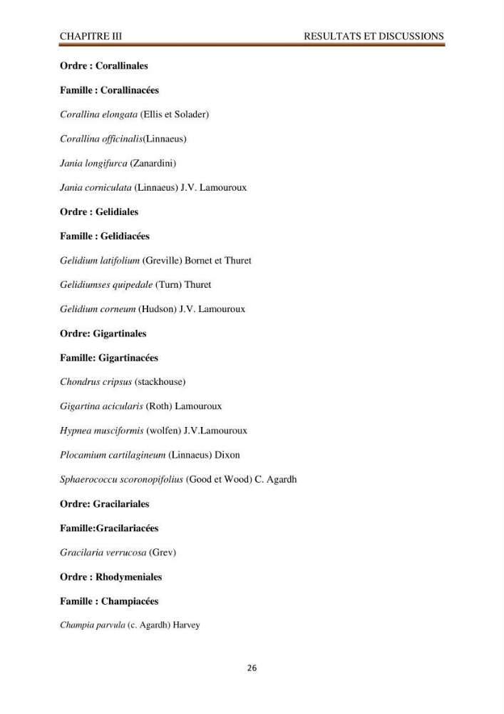 Recherche de quelques espèces algales de la co^te algérienne aux possibilités biotechnologiques