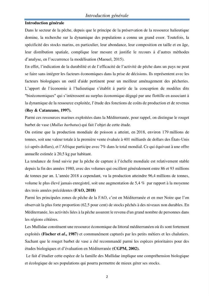 Contribution à l’étude bioéconomique de la pêche chalutière cas de rouget de vase ( Mullus barbatus) de la région centre du bassin Algérien