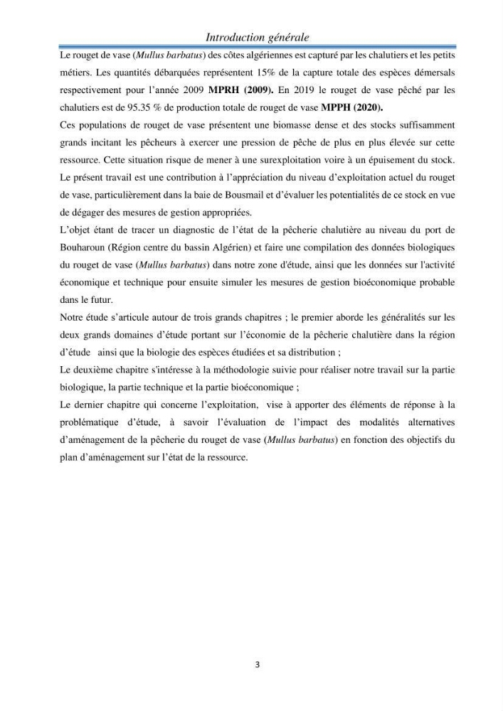 Contribution à l’étude bioéconomique de la pêche chalutière cas de rouget de vase ( Mullus barbatus) de la région centre du bassin Algérien