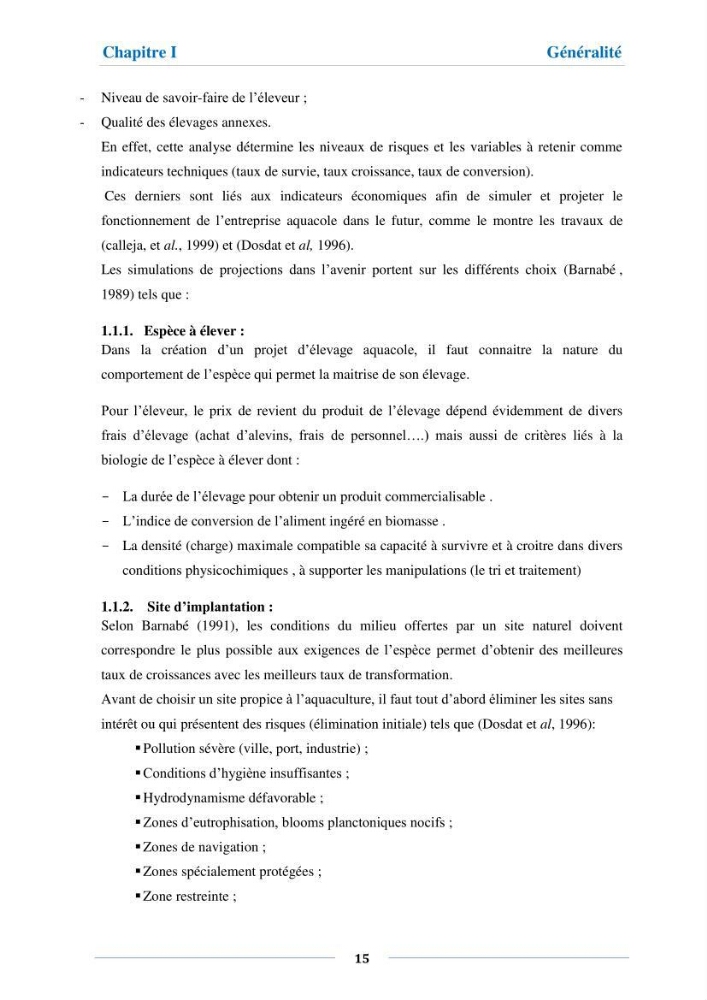 Etude de faisabilité technico-économique d’une ferme conchylicole (Mytilus galloprovincialis (Lamarck, 1819):