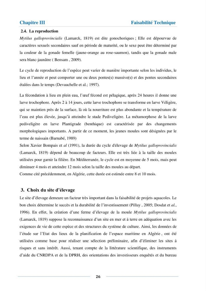 Etude de faisabilité technico-économique d’une ferme conchylicole (Mytilus galloprovincialis (Lamarck, 1819):
