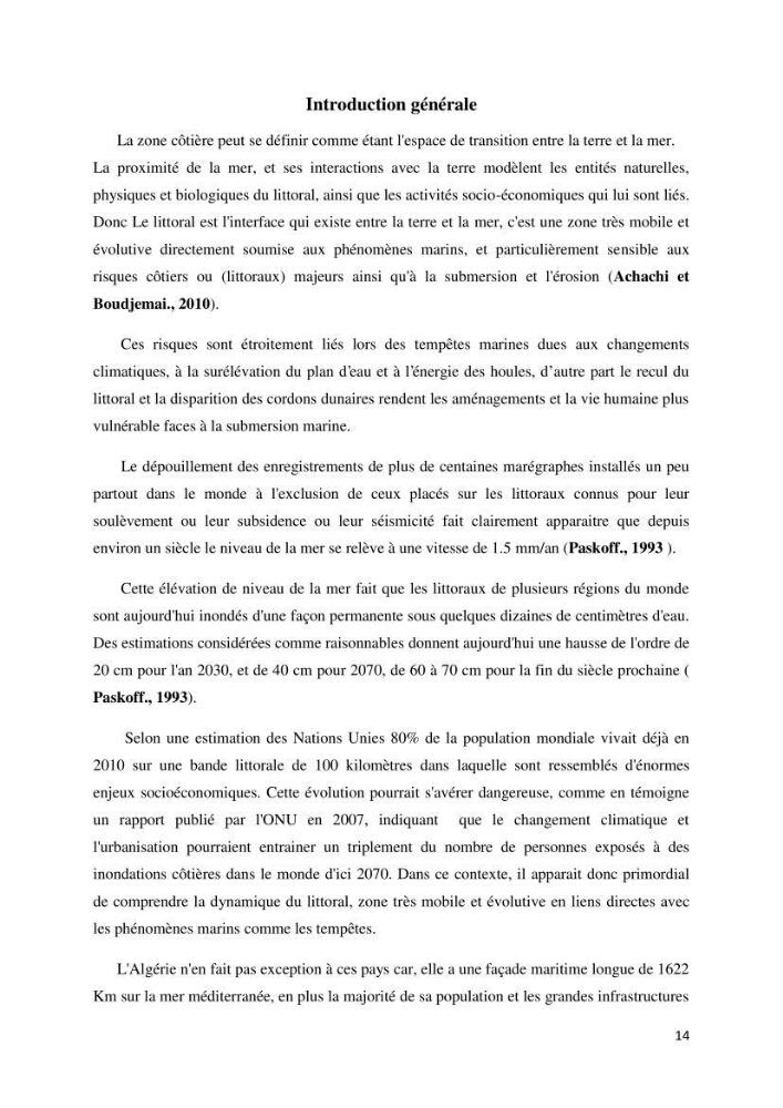 Gestion et perception du risque par la submersion dans le projet d\'aménagement des \'\' Sablettes\'\' en baie d\'Alger: