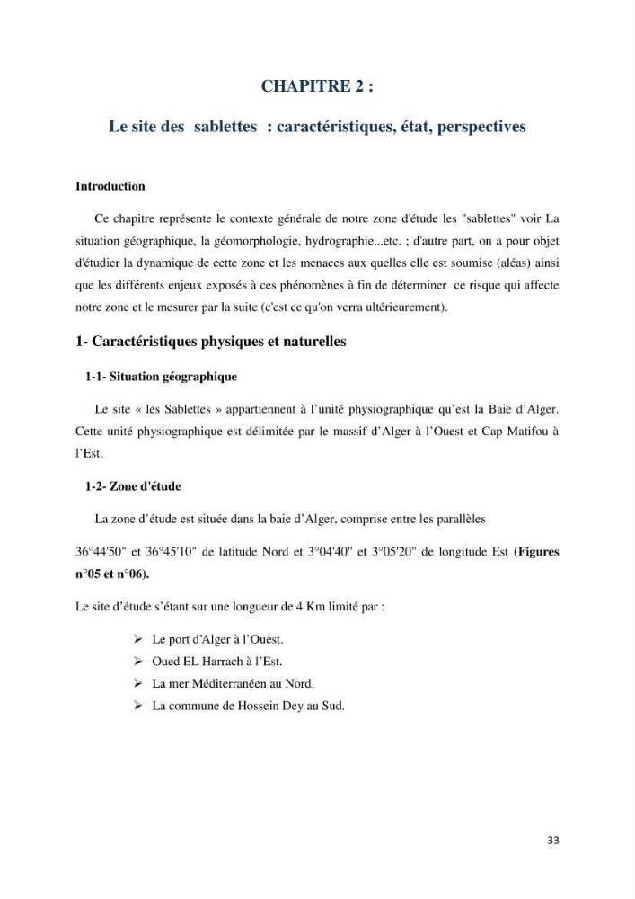 Gestion et perception du risque par la submersion dans le projet d\'aménagement des \'\' Sablettes\'\' en baie d\'Alger: