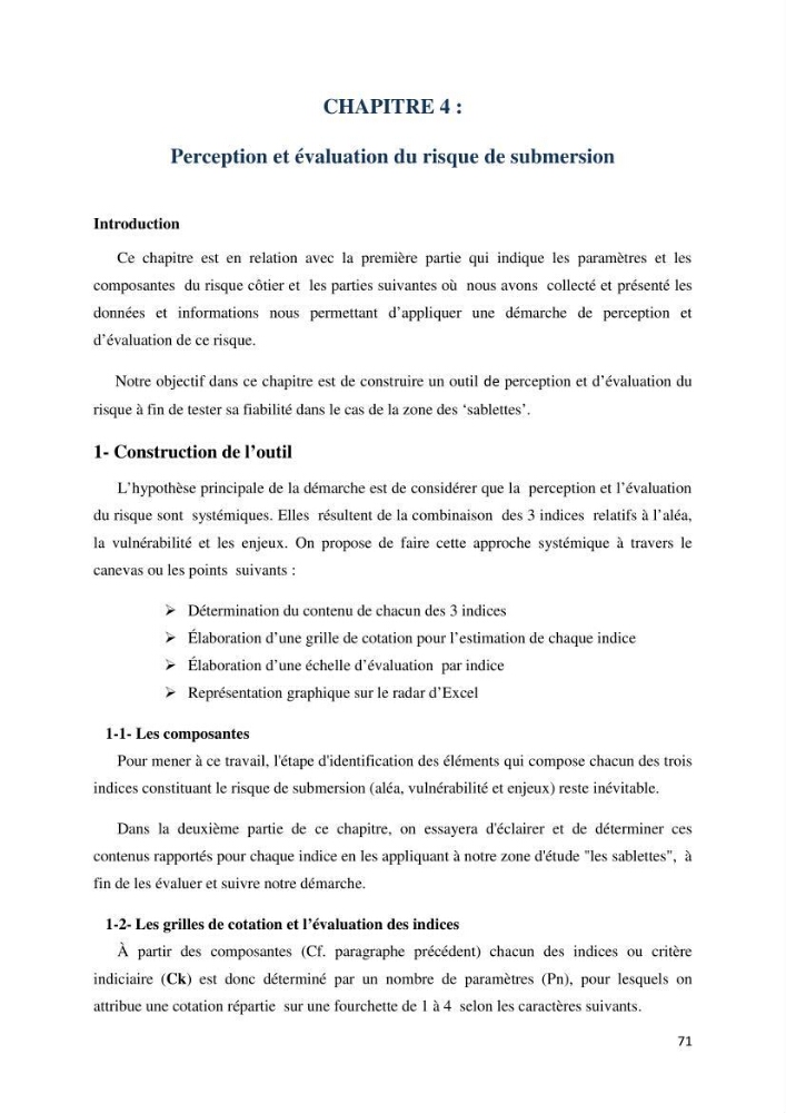 Gestion et perception du risque par la submersion dans le projet d\'aménagement des \'\' Sablettes\'\' en baie d\'Alger: