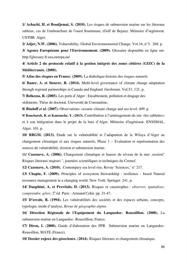 Gestion et perception du risque par la submersion dans le projet d\'aménagement des \'\' Sablettes\'\' en baie d\'Alger: