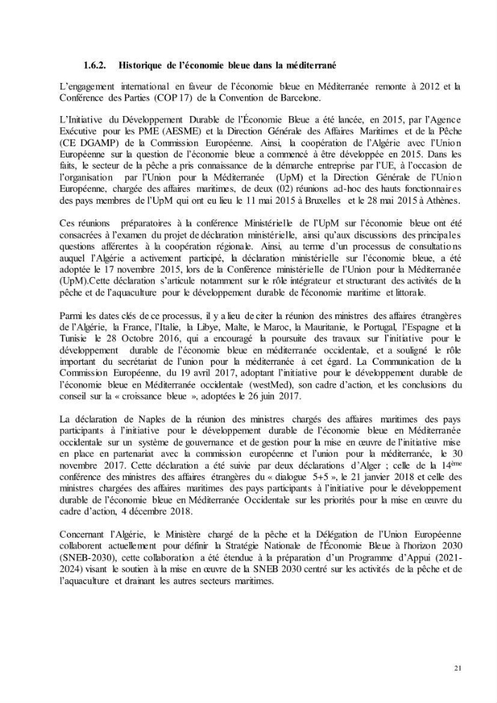 Analyse du cadre de l\'économie bleue et de la planification de l\'espace maritime en Algérie: cas de la zone marine et côtière de la wilaya d\'Alger
