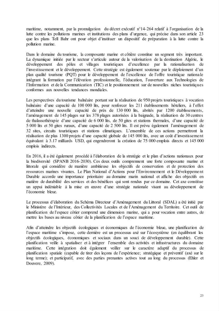 Analyse du cadre de l\'économie bleue et de la planification de l\'espace maritime en Algérie: cas de la zone marine et côtière de la wilaya d\'Alger