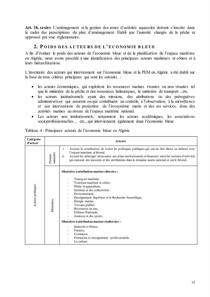 Analyse du cadre de l\'économie bleue et de la planification de l\'espace maritime en Algérie: cas de la zone marine et côtière de la wilaya d\'Alger
