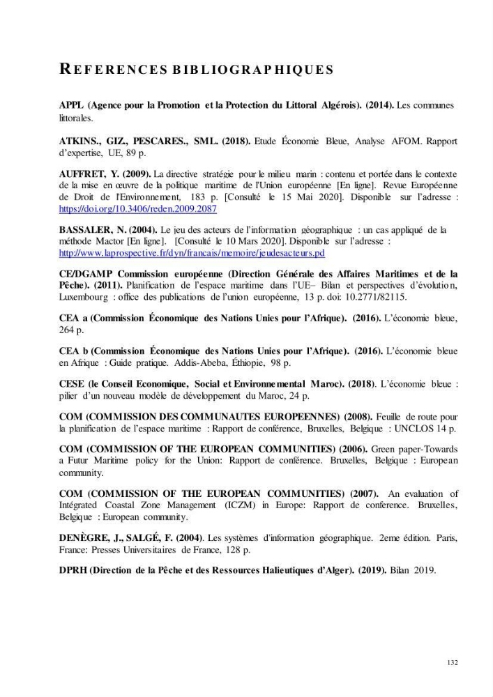Analyse du cadre de l\'économie bleue et de la planification de l\'espace maritime en Algérie: cas de la zone marine et côtière de la wilaya d\'Alger