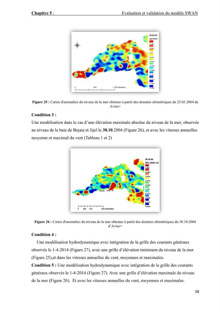 Contribution à la recherche des zones à fort potentiel d\'énergie houlomotrice à base d\'un modèle hydrodynamique: