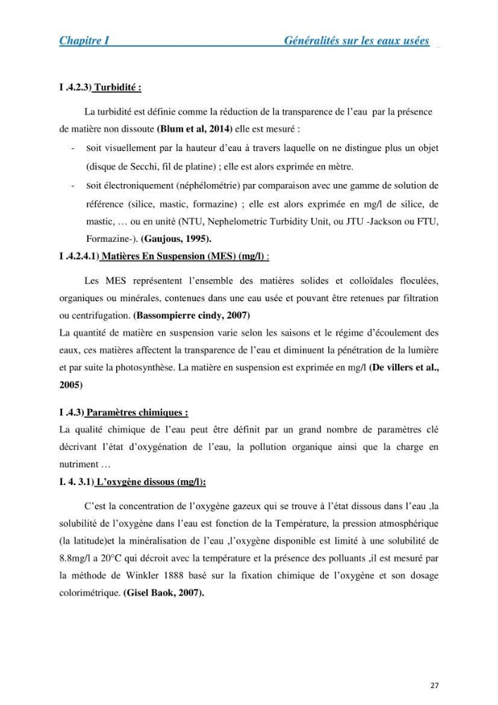 Suivi de la qualité physico-chimique et bacteriologique des eaux usées épurées de la station d\'épuration et leur effet sur l\'environnement marin