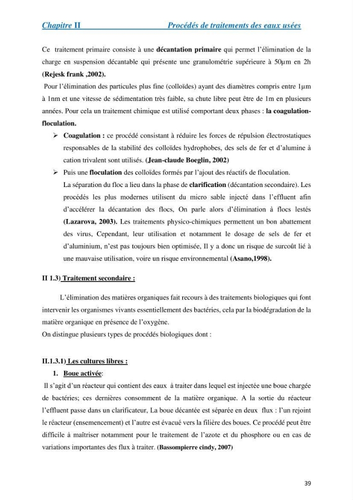 Suivi de la qualité physico-chimique et bacteriologique des eaux usées épurées de la station d\'épuration et leur effet sur l\'environnement marin