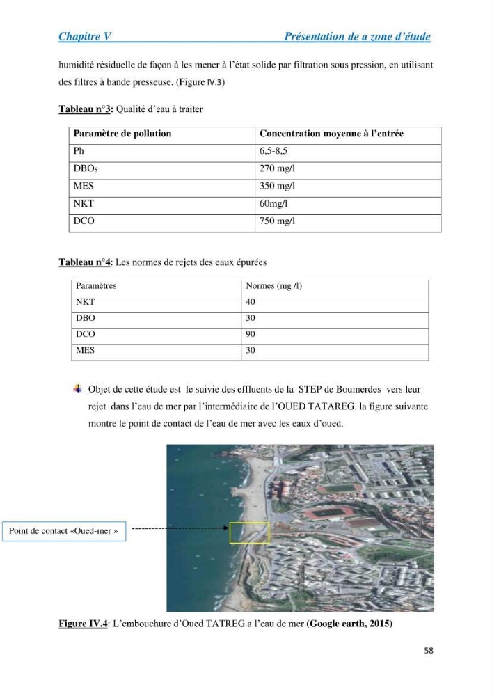 Suivi de la qualité physico-chimique et bacteriologique des eaux usées épurées de la station d\'épuration et leur effet sur l\'environnement marin