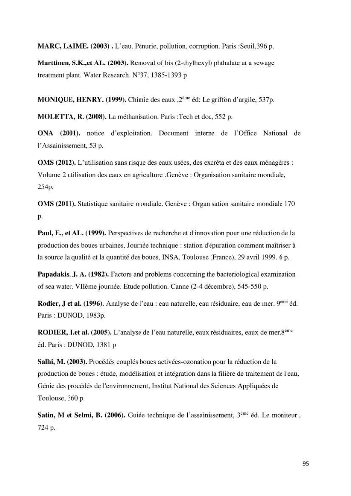 Suivi de la qualité physico-chimique et bacteriologique des eaux usées épurées de la station d\'épuration et leur effet sur l\'environnement marin