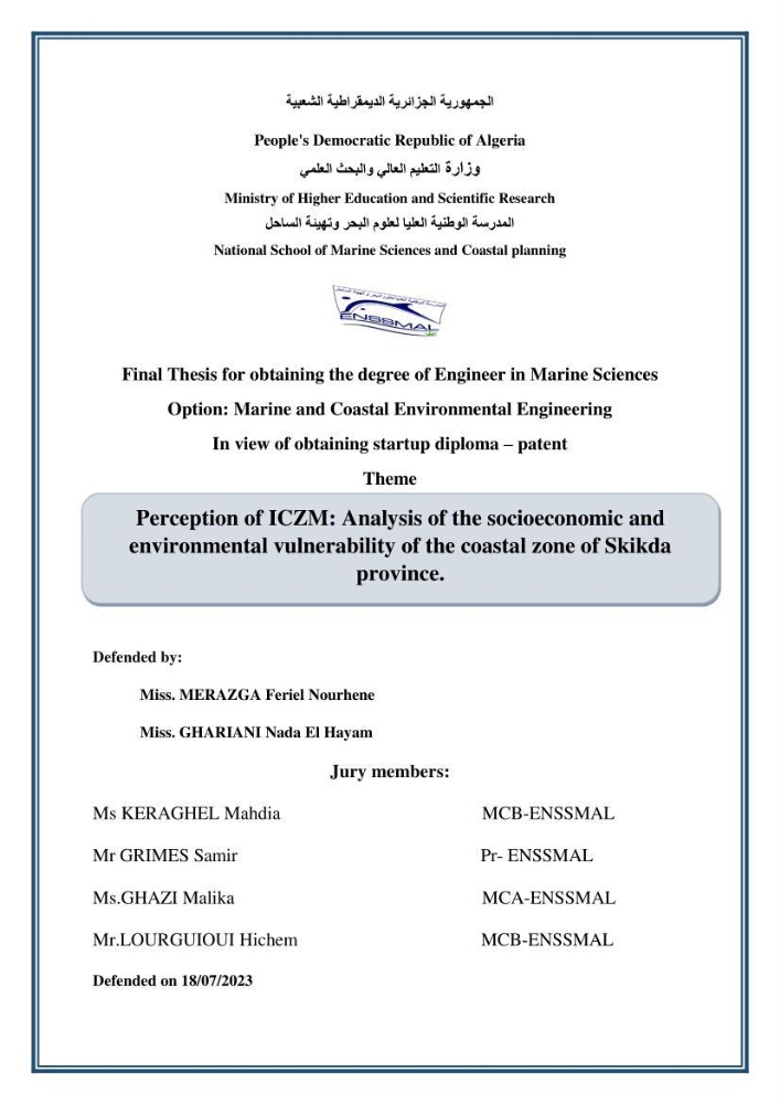 Perception of ICZM: analysis of the socioeconomic and environmental vulnerability of the coastal zone of skikda province