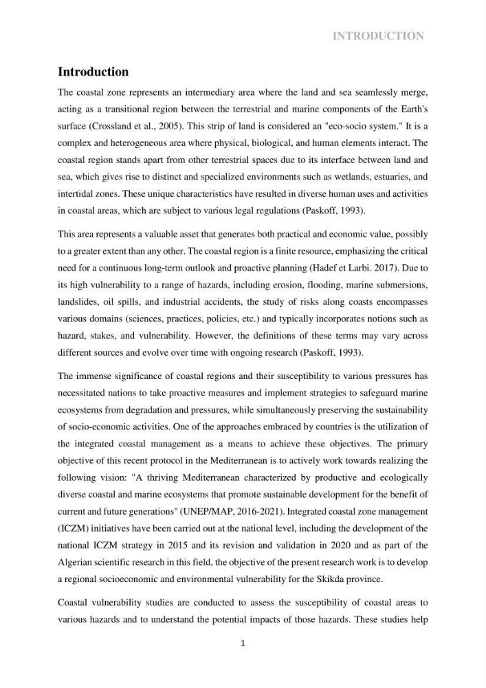Perception of ICZM: analysis of the socioeconomic and environmental vulnerability of the coastal zone of skikda province