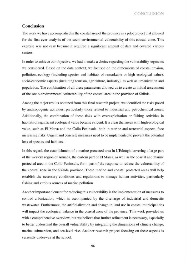 Perception of ICZM: analysis of the socioeconomic and environmental vulnerability of the coastal zone of skikda province