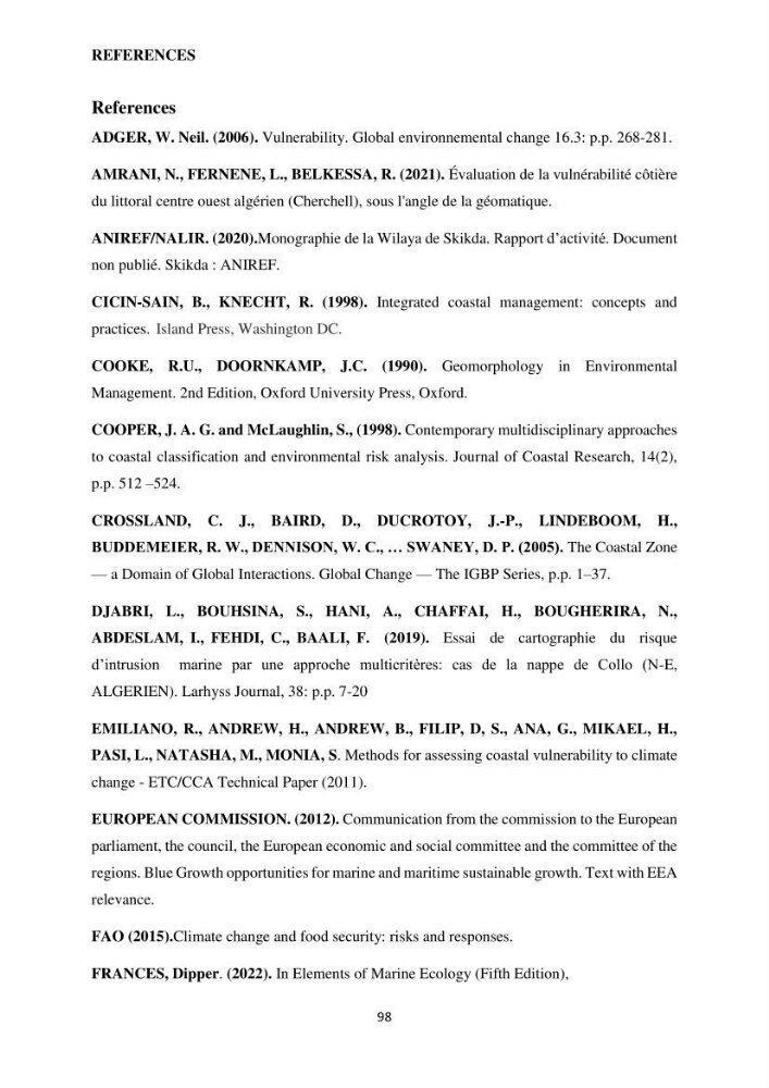 Perception of ICZM: analysis of the socioeconomic and environmental vulnerability of the coastal zone of skikda province