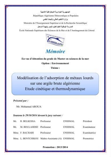 Modélisation de l'adsorption de métaux lourds sur une argile brute algérienne Modélisation de l'adsorption de métaux lourds sur une argile brute algérienne