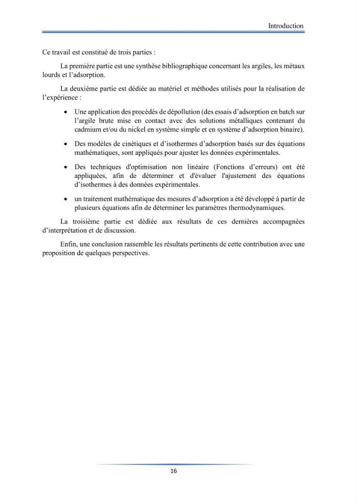 Modélisation de l\'adsorption de métaux lourds sur une argile brute algérienne