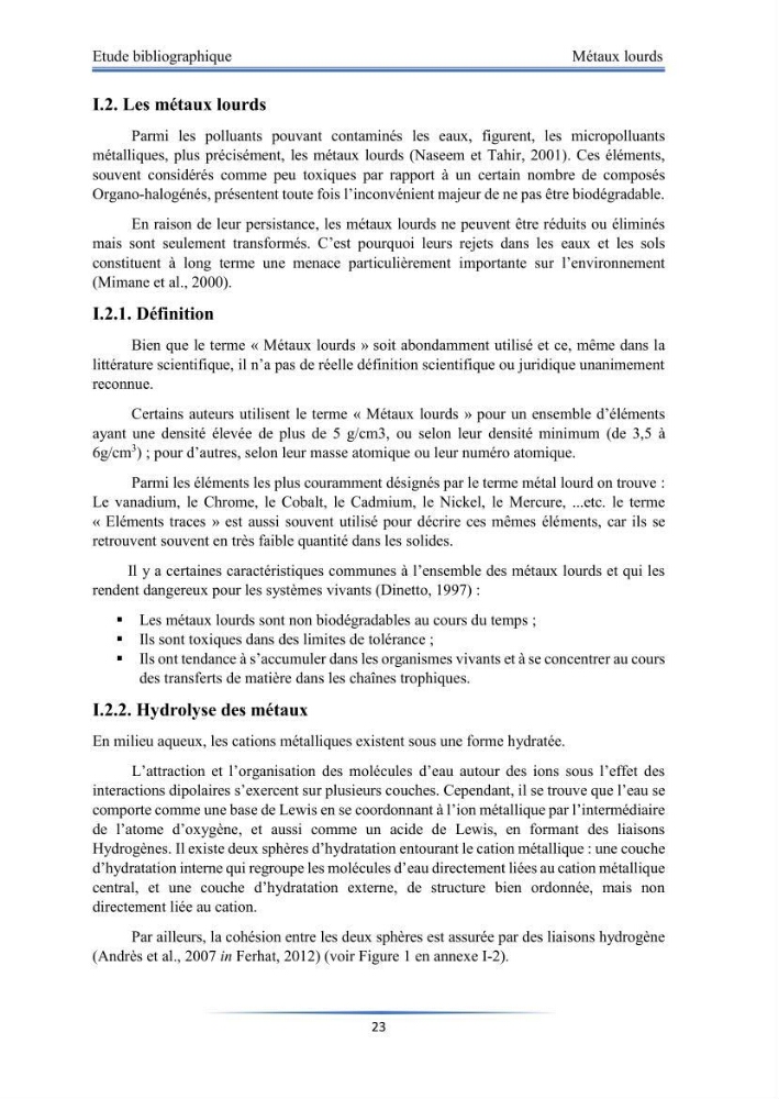 Modélisation de l\'adsorption de métaux lourds sur une argile brute algérienne