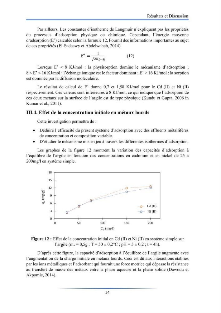 Modélisation de l\'adsorption de métaux lourds sur une argile brute algérienne