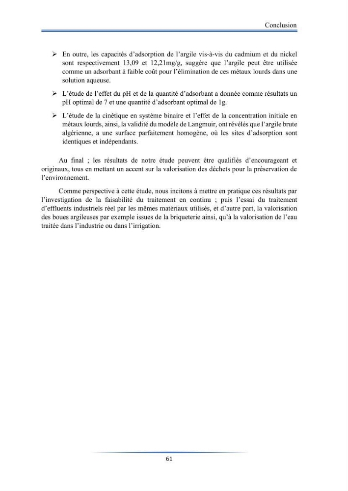 Modélisation de l\'adsorption de métaux lourds sur une argile brute algérienne
