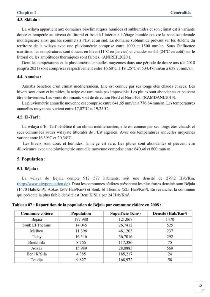 Analyses de vulnérabilité de la biodiversité aux impacts anthropiques de la côte Est Algérienne.