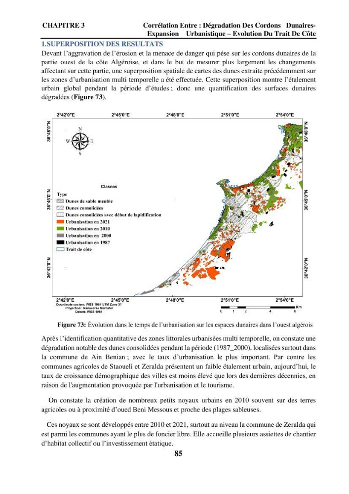Impact de l\'expansion urbaine sur la degradation des dunes côtières dans la region ouest d\'Alger