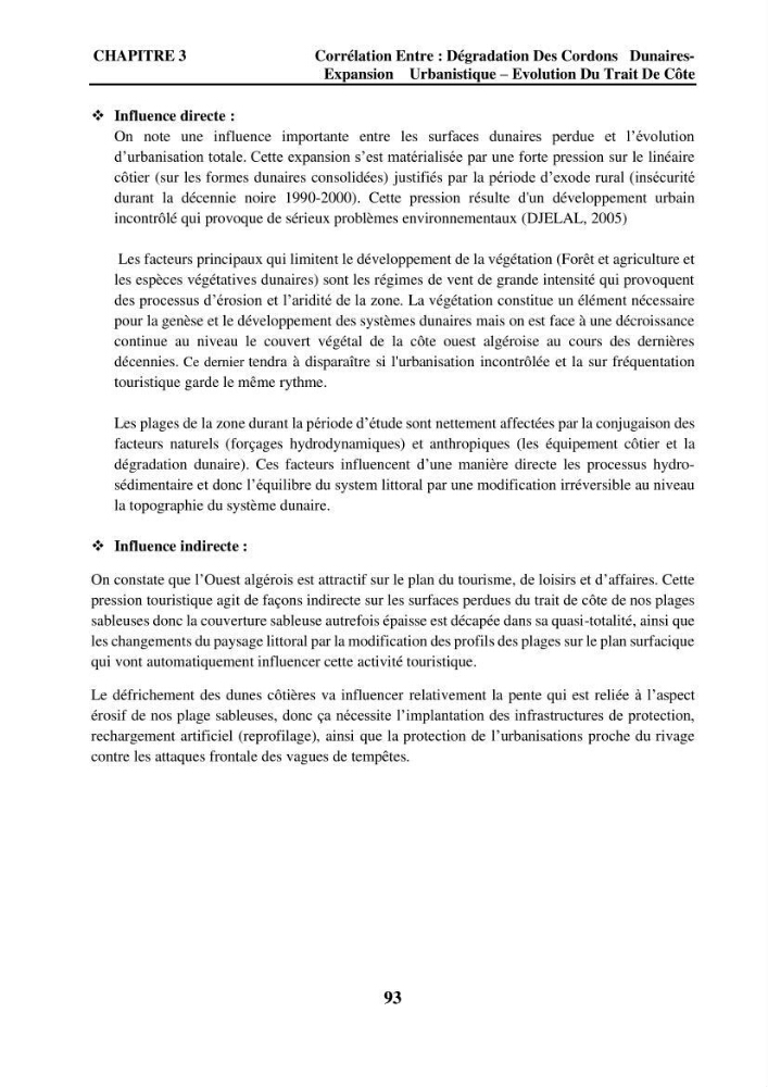 Impact de l\'expansion urbaine sur la degradation des dunes côtières dans la region ouest d\'Alger