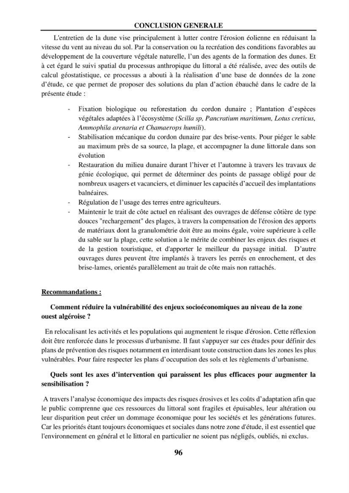 Impact de l\'expansion urbaine sur la degradation des dunes côtières dans la region ouest d\'Alger