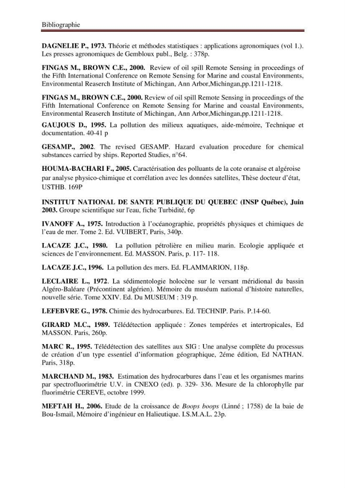 Suivi et contrôle de la pollution de la baie de Bou-Ismail en utilisant les données multi-sources des capteurs satellites: